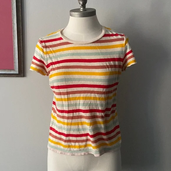 ❌SOLD❌ Madewell Lo-Fi Shrunken Tee in Lennie Stripe Sz S - Picture 2 of 5